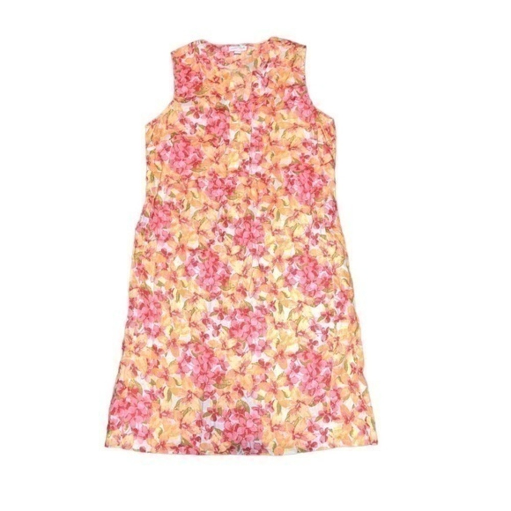 J.Jill love linen pink yellow white dress floral flowers